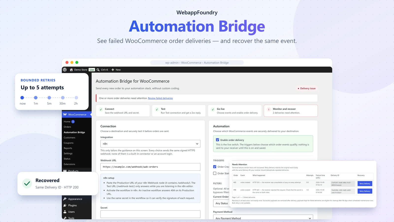 Automation Bridge for WooCommerce application screenshot