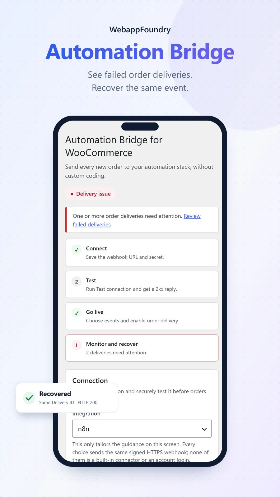 Automation Bridge for WooCommerce application screenshot